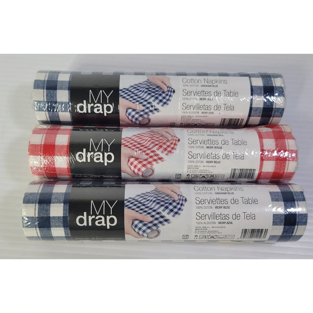 My Drap Cotton Napkins Red Blue Gingham Check 60 Units NEW BBQ Picnic Farmhouse